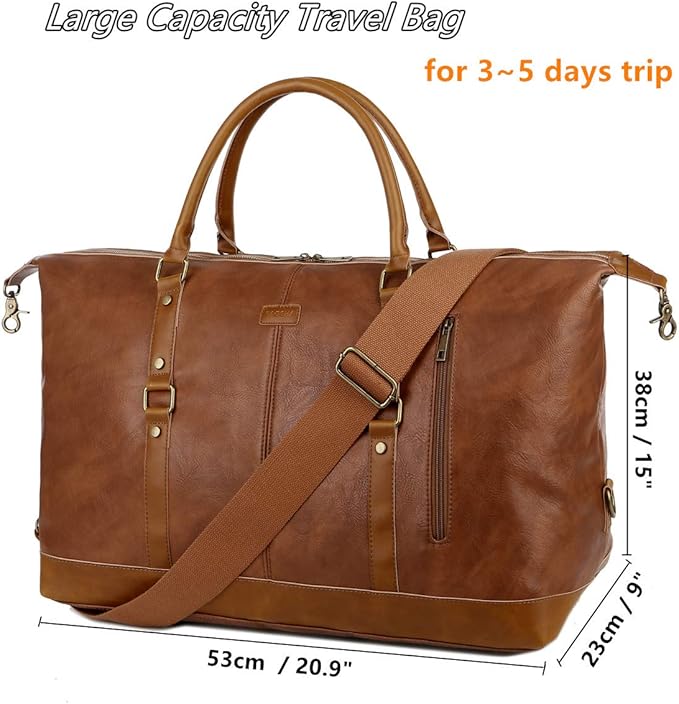 BAOSHA Vegan Leather Travel Duffel Tote Bag Overnight Weekender Bag Oversized for Men and Women HB-14 (Brown)