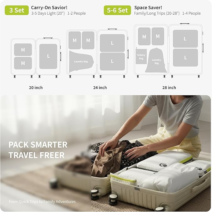 Cipway Compression Packing Cubes Set, Ultralight Expandable Travel Packing Organizers for Carry on Luggage (White 3pcs)
