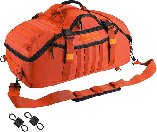 65L Large Duffle Bag, 3-in-1 Tactical Backpack MOLLE Pack for Sports, Gym, Outdoor, Orange