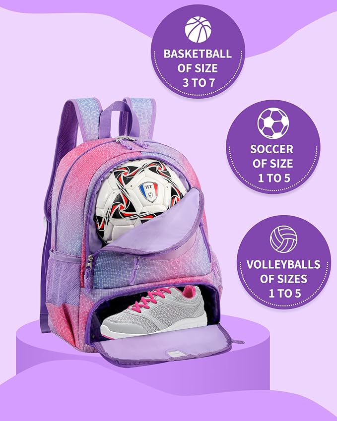 Basketball Bag Backpack for Men Women with Ball & Shoes Compartment 30L Capacity Lightweight Breathable Boys Girls Soccer Ball Bag Backpack Fit Volleyball Football Sports Travel School Gym