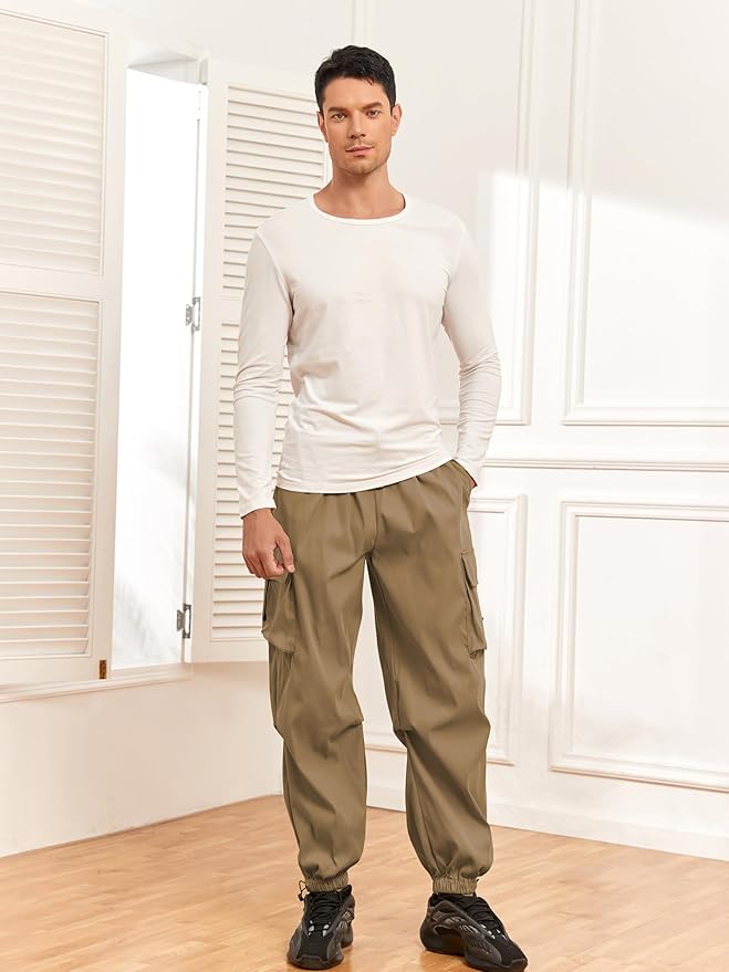 ZAFUL Men's Parachute Pants Casual Baggy Cargo Drawstring Trouser