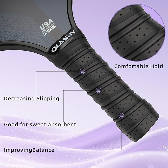 Graphite Pickleball Paddles Set- Premium Rackets Fiber Face & Polymer Honeycomb Core Pickleball Set Includes Pickleball Paddles + Pickleball Balls+ Replacement Soft Grip + 1 Bag