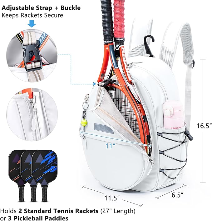 Tennis Backpack with 2 Rackets Holder, Water-Resistant PU Leather Tennis Racket Bag for Women & Men, Sling Crossbody Sports Backpack for Tennis, Pickleball & Badminton, Tennis Gifts