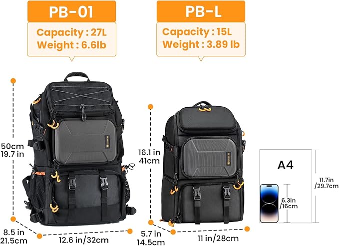 TARION 27L Large Waterproof Camera Backpack - 2 in 1 Professional Camera Bags for Photographers with 15.6" Laptop Compartment & Raincover & Tripod Holder (PB01)