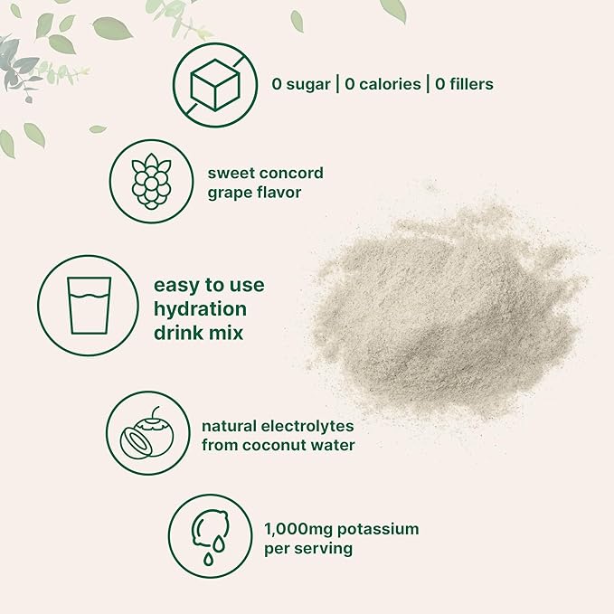 Micro Ingredients Hydration Electrolyte Powder, 2 lb (139 Servings) | Concord Grape Flavor | High Potassium (1,000mg) + Coconut Water | No Sugar, Keto Friendly | Non-GMO