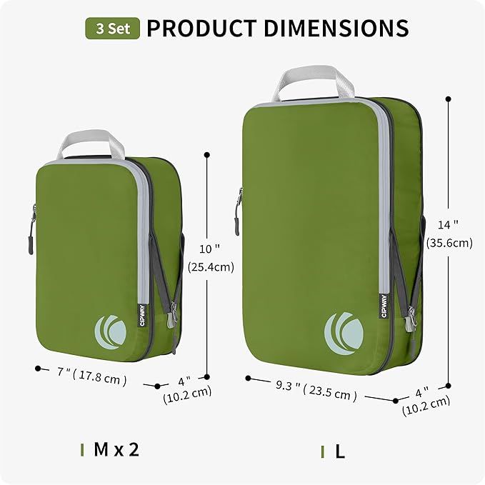 Cipway Compression Packing Cubes Set, Ultralight Expandable Travel Packing Organizers for Carry on Luggage (Green 3pcs)
