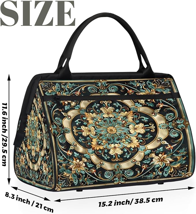 Travel Duffle Bag, Carpet Flowers Patterns Overnight Weekender Tote Bag for Women Men Waterproof Carry On Luggage with Zipper Lightweight Sport Gym Bag for Traveling Yoga Camping Traveling Gifts