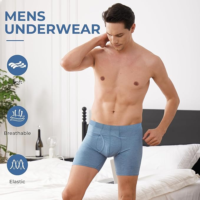 BAMBOO COOL Men's Ultra ComfortSoft Underwear, Moisture Wicking & Breathable No Ride Up Boxer Briefs with Fly, Multipack
