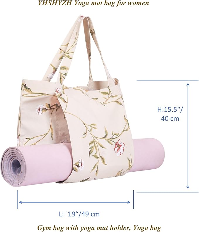 YHSHYZH Yoga Mats bag for Women, Canvas Bags for Yoga Mat & Blocks Women, Floral Gym Valentine's Day Gifts for Yoga Lover