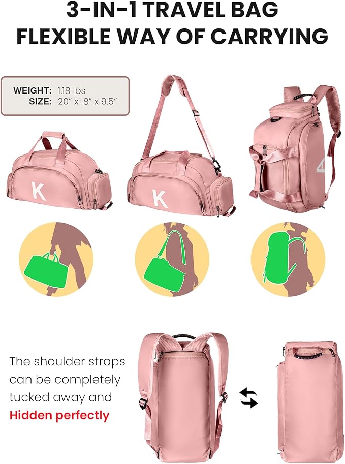 10 11 12 13 14 15 16 Year Old Girl Birthday Gift, Initial Gym Bags with Shoe Compartment, Dance Bag for Girls, Monogram Kid Overnight Bags, Teen Girl Gifts Trendy Stuff (Letter C)