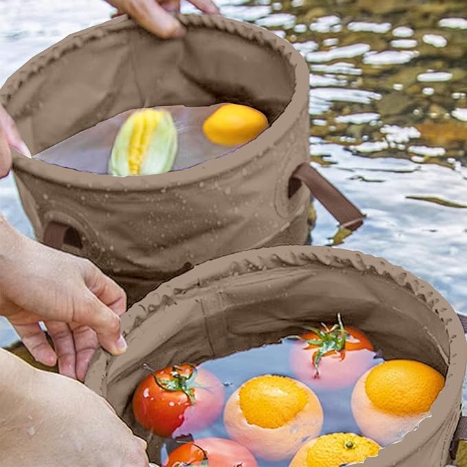 Baiao Collapsible Bucket 5 Gallon, Portable Collapsible Bucket with Handle, Folding Water Container for Fishing Camping Beach Hiking Home Travel Car Washing(Khaki 20L)