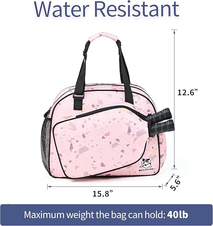 Boulder Bee Pickleball Bags, Premium Pickleball Tote Bag for Girls, Women’s Hand/Shoulder Gym Bag w Water Bottle Holder, with Pickleball Racquet/Paddle Holder