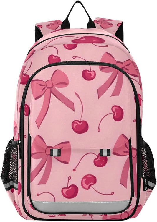 ALAZA Bow Cherry Pink Laptop Backpack Purse for Women Men School Bag 17 Inch Bookbag Student Boys Girls Travel Casual Daypack