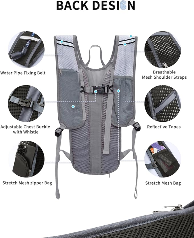 Blue Quartz Hydration Backpack with 2L Water Bladder, Hiking Water Backpack for Women Men, Lightweight Cycling Daypack with Phone Pocket & Helmet Net Bag, Hydration Pack for Biking, Running, Skiing