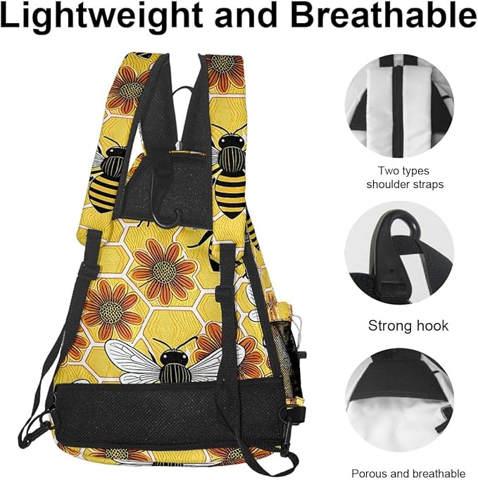 Pickleball Bag Bee Floral Yellow Pickle Ball Backpack for Women Men Premium Lightweight Crossbody Sling Bag Sports Backpack for Pickleball Paddle Tennis