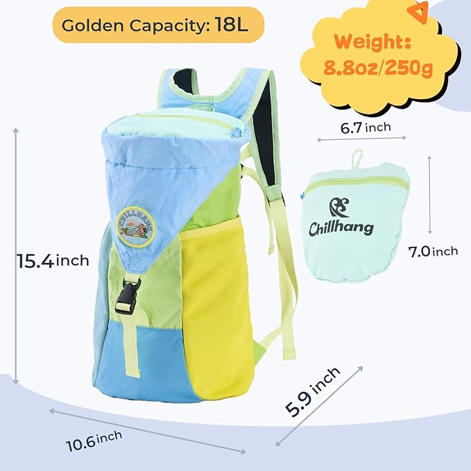 YWYLL Packable 18L Hiking Daypack, Lightweight for Men/Women. Foldable, Water-Resistant, Small Backpack Color Block. (Blue)