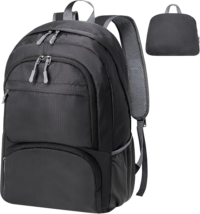HOLYLUCK 20L lightweight packable Hiking Daypack Foldable Backpack for Men Women Small Travel Outdoor Foldable Shoulder Bag-black