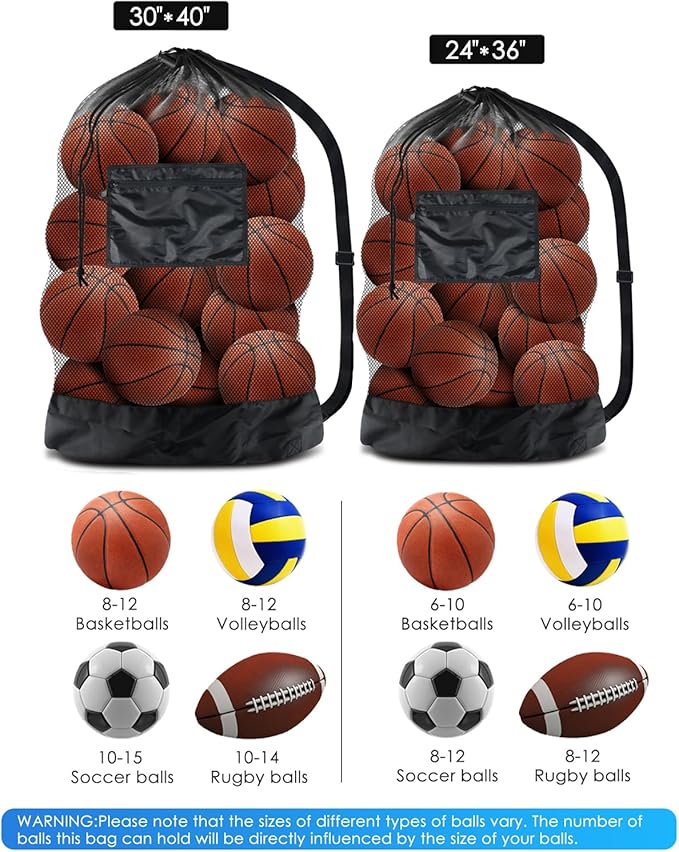 BROTOU Extra Large Mesh Ball Bag, Drawstring Socce Bag for Coach, Use for Basketball, Volleyball, Baseball, Mesh Equipmenbag with Adjustable and Portable Strap