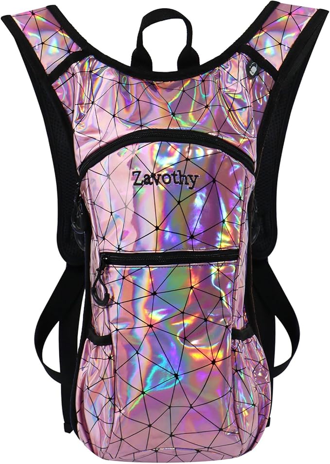 Zavothy Rave Hydration Backpack with 3L Bladder, Colorful Festival Hydration Pack with Side Pockets, Lightweight Water Backpack for EDM, Music Festivals, Hiking & Cycling