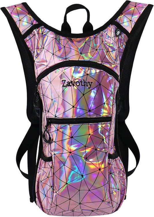 Zavothy Rave Hydration Backpack with 3L Bladder, Colorful Festival Hydration Pack with Side Pockets, Lightweight Water Backpack for EDM, Music Festivals, Hiking & Cycling
