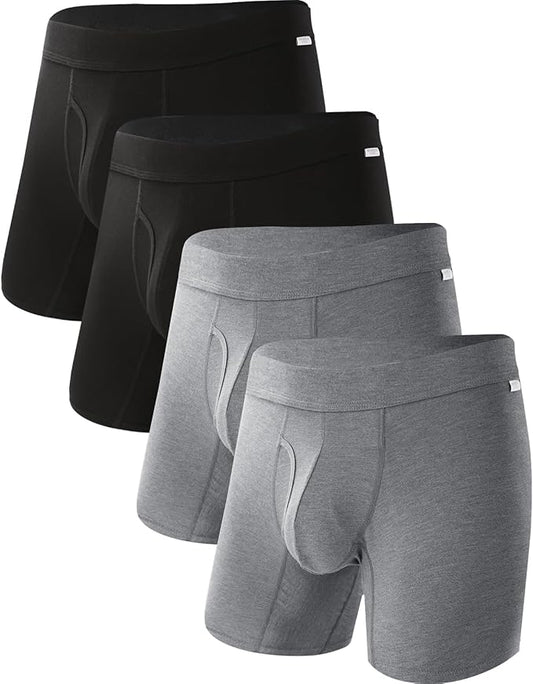 BAMBOO COOL Men's Ultra ComfortSoft Underwear, Moisture Wicking & Breathable No Ride Up Boxer Briefs with Fly, Multipack
