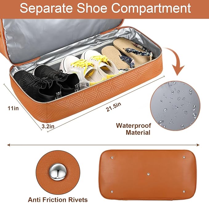 Weekender Bag for Women, Travel Duffel Bag Carry On Overnight Bag with Shoe Compartment Large Nylon Travel Weekend Tote Bag