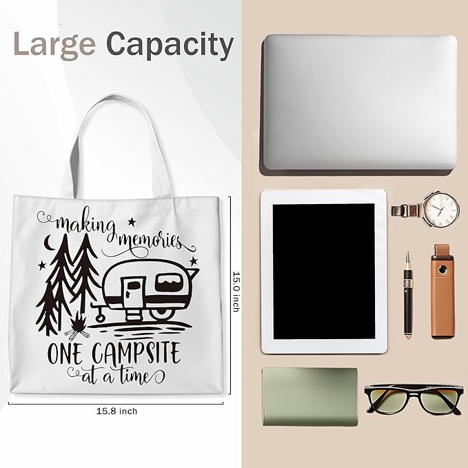 WAlTPl Camping Tote Bag, Camping Gifts for Women Men，RV Camper Travel Canvas Tote Bag, Reusable Grocery Cloth Bags