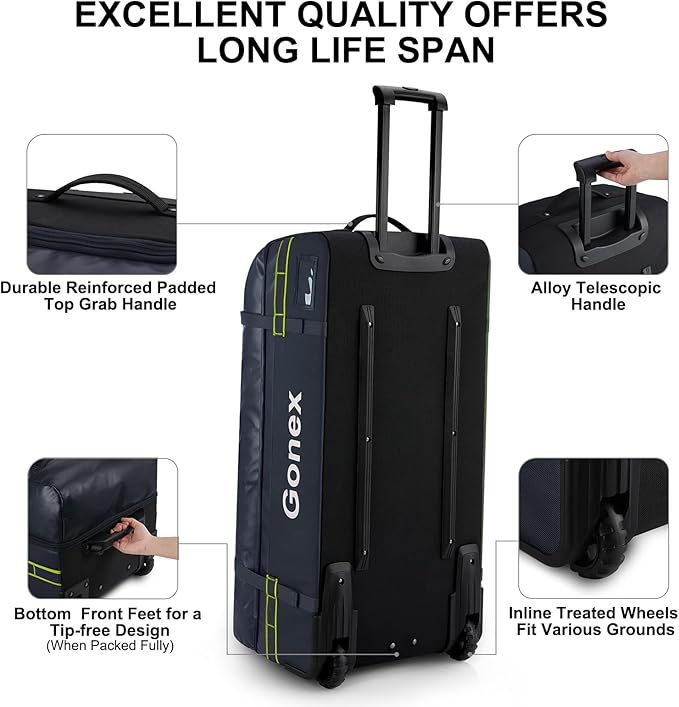 Gonex Rolling Duffle Bag with Wheels, 100L Water Repellent Large Wheeled Travel Duffel Luggage with Rollers 33 inch, Navy Blue