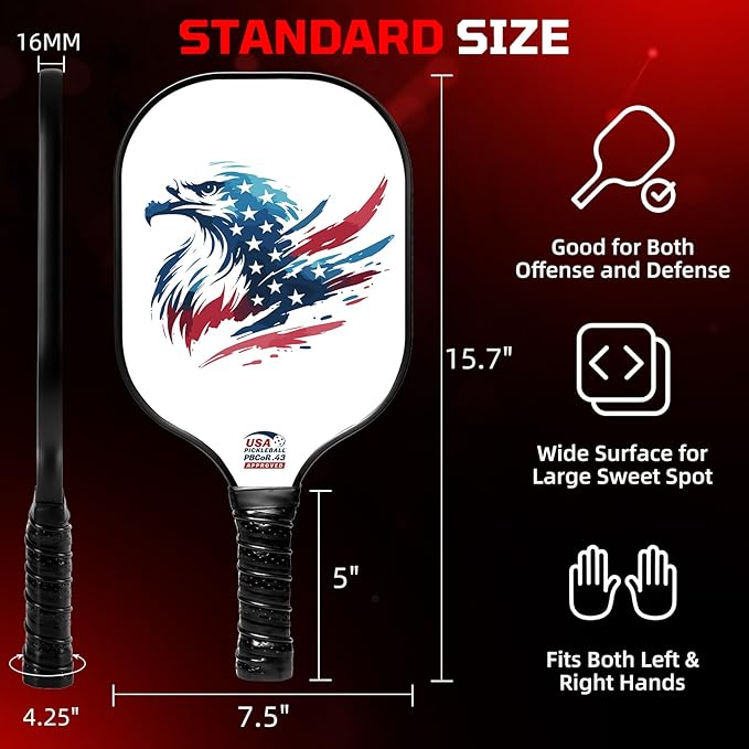 BAGAIL Pickleball Paddles, USAPA Approved Fiberglass Surface Pickleball Set, Lightweight Pickle Ball Rackets with 4 Balls, 1 Bag, Designed in California for Traction and Stability