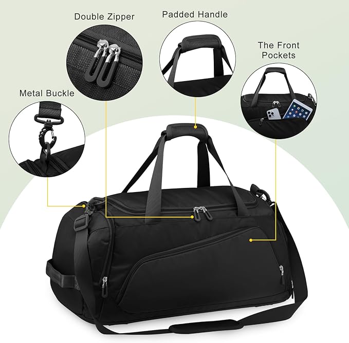 HUA ANGEL Waterproof Gym Duffel Bag for Men Women with Shoe Compartment for Travel Fitness Workout Football Pickleball Tenis