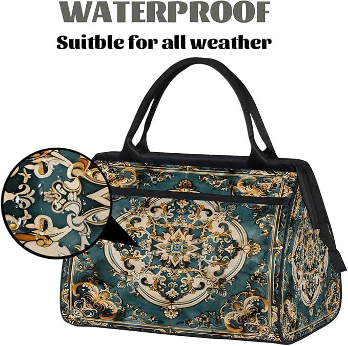 Travel Duffle Bag, Carpet Flowers Pattern Overnight Weekender Tote Bag for Women Men Waterproof Carry On Luggage with Zipper Lightweight Sport Gym Bag for Traveling Yoga Camping Traveling Gifts