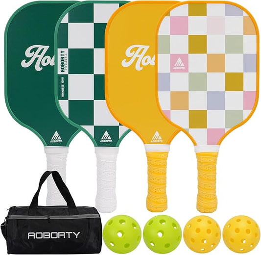 Pickleball Paddles 4 Pack - USAPA Light Graphite Premium Rackets Fiber Face & Polymer Honeycomb Core Pickleball Set with 4 Outdoor Indoor Balls Including Portable Carry Bag