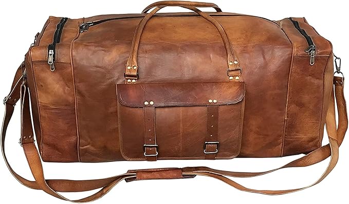 Large Leather 32 Inch Luggage Handmade Duffel Bag Carryall Weekender Travel Overnight Gym Sports Carry On For Men And Women (32 inch)
