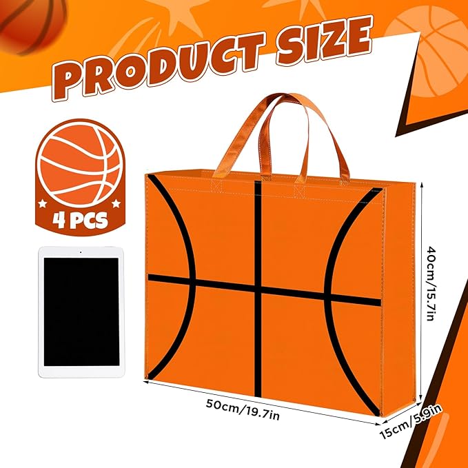 Liobelon Extra Large Basketball Gift Bags, Jumbo Party Favor Bag with Handle, Large Capacity Non-Woven Pouch for Sports Supplies, Picnic, Beach, Gift Storage, Birthday (4)