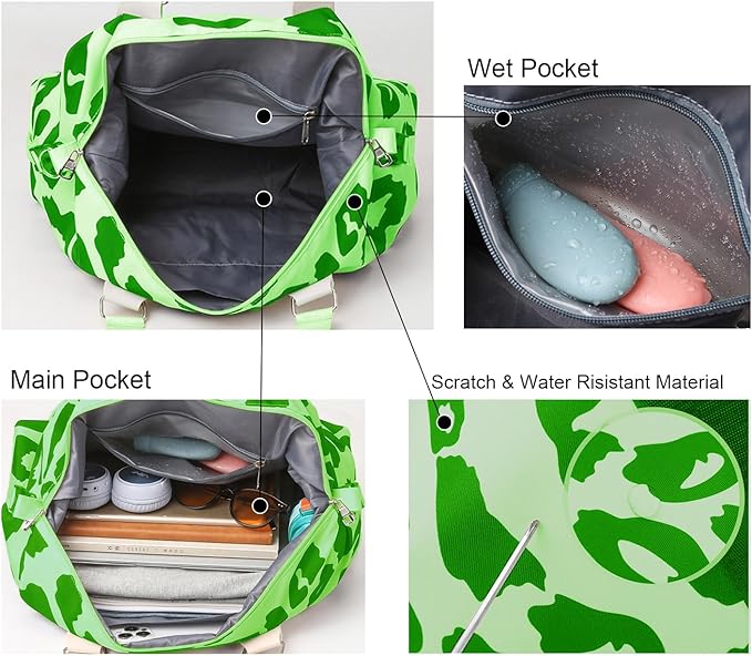 Weekender Duffel Sport Gym Bag Overnight Travel duffle Bags with Wet Pocket TB2301A Green