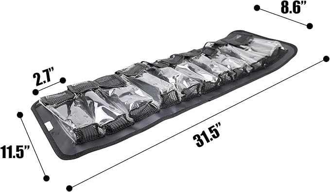 Lure Roll Up Fishing Jig Pouch Tackle bags | Heavy Duty Compact Waterproof Tarpaulin Fish Lure Pouch | 10 Clean Window Pockets for Fishing Lures Jigs Tools Storage