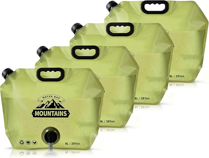 Collapsible 8L Water Storage Bag, BPA-Free Portable Folding Water Jug with Adjustable Faucet, Leakproof Emergency Water Bag for Camping, Hiking, Riding, Outdoor Sport (4, Green)