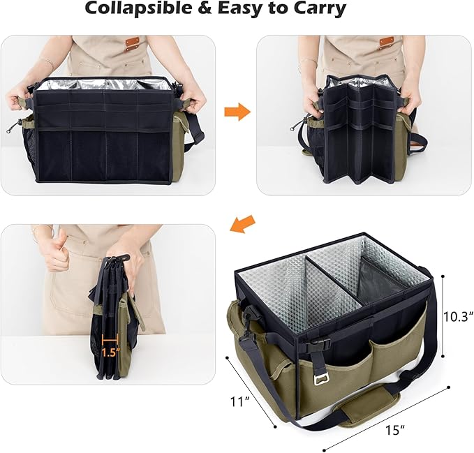 Large Grill Caddy with Paper Towel Holder – Collapsible BBQ Organizer for Camping, Tailgating, RV, Boating – Grilling Gifts for Men – Griddle Tote Bag with Shoulder Strap – Outdoor Essentials