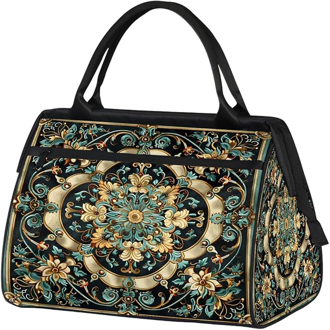 Travel Duffle Bag, Carpet Flowers Patterns Overnight Weekender Tote Bag for Women Men Waterproof Carry On Luggage with Zipper Lightweight Sport Gym Bag for Traveling Yoga Camping Traveling Gifts
