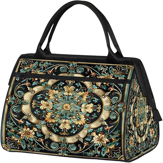 Travel Duffle Bag, Carpet Flowers Patterns Overnight Weekender Tote Bag for Women Men Waterproof Carry On Luggage with Zipper Lightweight Sport Gym Bag for Traveling Yoga Camping Traveling Gifts