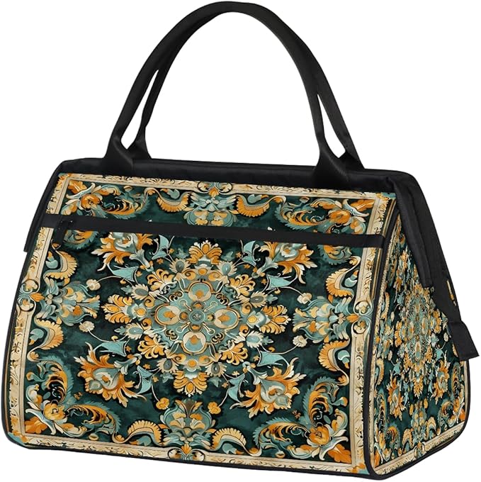 Travel Duffle Bag, Carpet Flower Patterns Overnight Weekender Tote Bag for Women Men Waterproof Carry On Luggage with Zipper Lightweight Sport Gym Bag for Traveling Yoga Camping Traveling Gifts