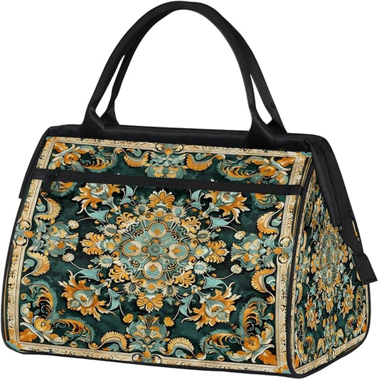 Travel Duffle Bag, Carpet Flower Patterns Overnight Weekender Tote Bag for Women Men Waterproof Carry On Luggage with Zipper Lightweight Sport Gym Bag for Traveling Yoga Camping Traveling Gifts