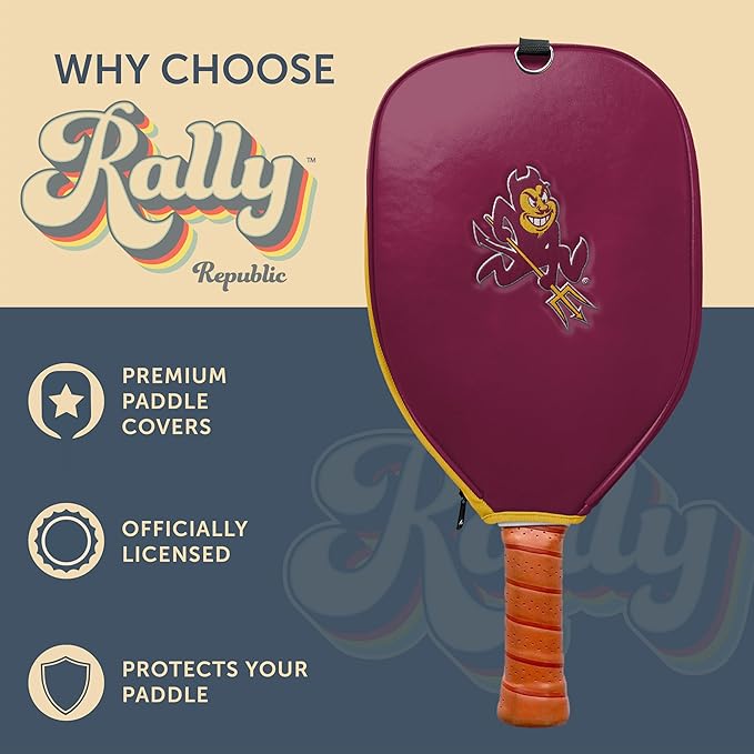Officially Licensed Collegiate Pickleball Paddle Cover - Lightweight PU Leather Material - Durable Foam Interior Protection with Zippered Closure - Fits Most Paddles on the Market