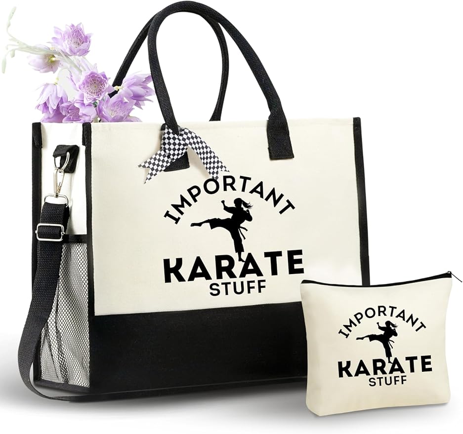 InnoBeta Karate Gifts for Women, Karate Tote Bag with Top Zipper Closure and Shoulder Strap
