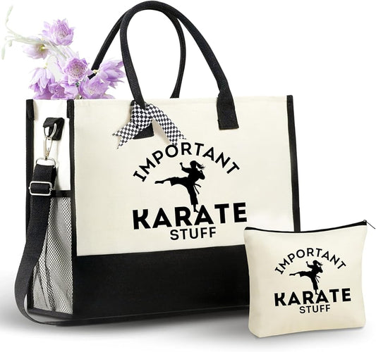 InnoBeta Karate Gifts for Women, Karate Tote Bag with Top Zipper Closure and Shoulder Strap