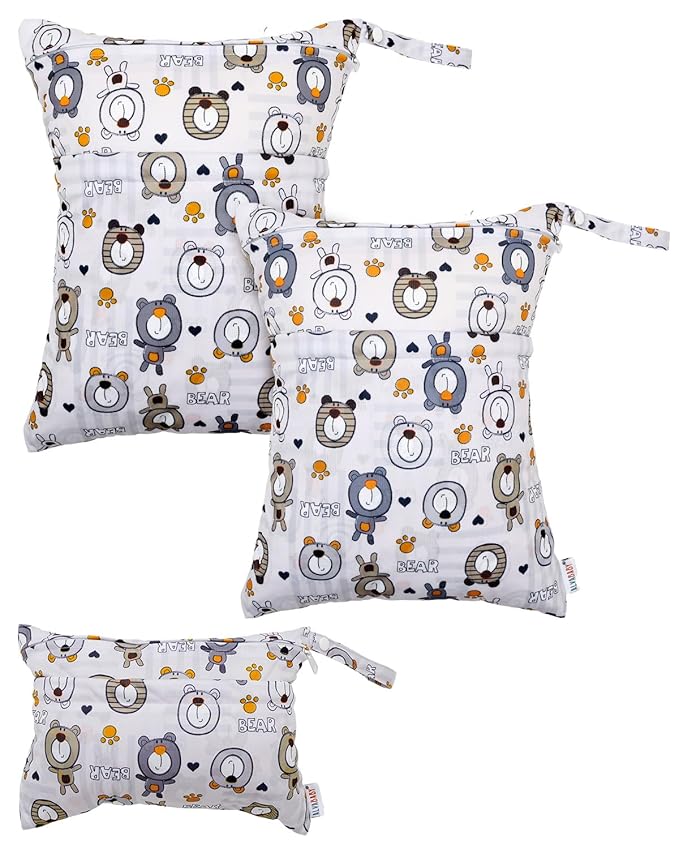 ALVABABY 3pcs Cloth Diaper Wet Dry Bags Waterproof Reusable with Two Zippered Pockets Travel Beach Pool Daycare Soiled Baby Items Yoga Gym Bag for Swimsuits or Wet Clothes 3L-SML11