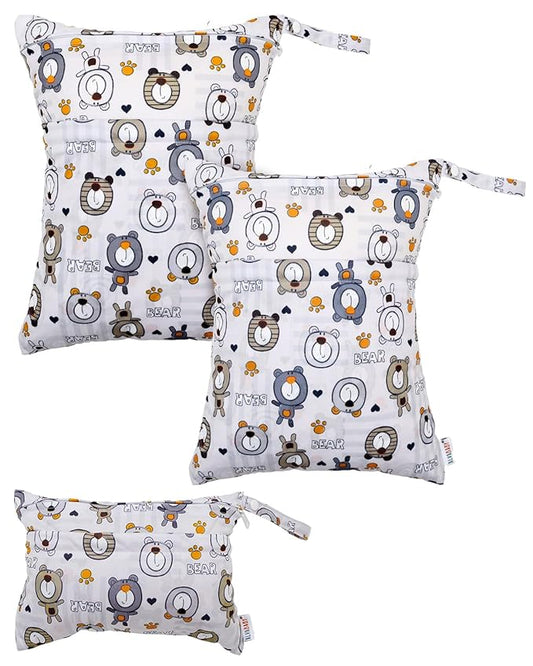 ALVABABY 3pcs Cloth Diaper Wet Dry Bags Waterproof Reusable with Two Zippered Pockets Travel Beach Pool Daycare Soiled Baby Items Yoga Gym Bag for Swimsuits or Wet Clothes 3L-SML11