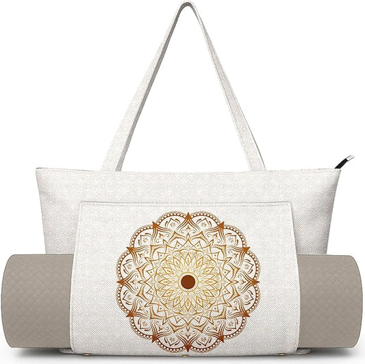 Adalore Women's Yoga Bag with Yoga Mat Carrier - Large Mat Pocket Fitness Tote for Pilates, Gym, Travel, Office & Beach