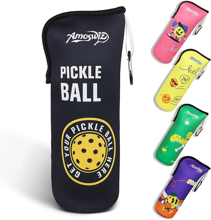 Pickleball Ball Holder - 1 Pc Pickle Ball Storage Bag, Portable Tennis Pouch with Hook for Fence, Premium Neoprene Material Bottle Holder, Pickleball Accessory Black Red Green Yellow Color