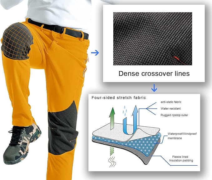 Gash Hao Mens Snow Ski Waterproof Softshell Snowboard Pants Outdoor Hiking Fleece Lined Zipper Bottom Leg